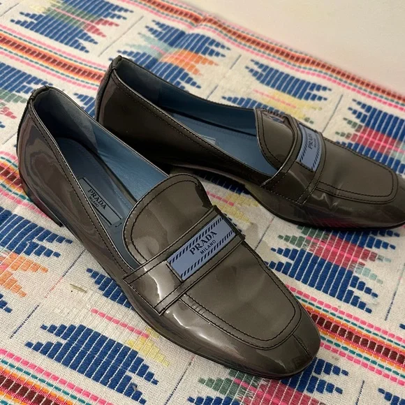 Prada Metallic Gray Pewter Loafers Flats 38.5 - Picture 8 of 8